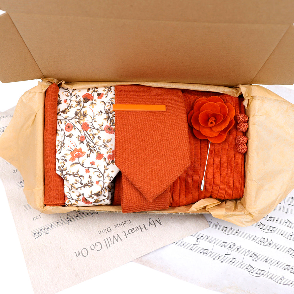 Summer Orange Tie Groom Set - Jack and Miles