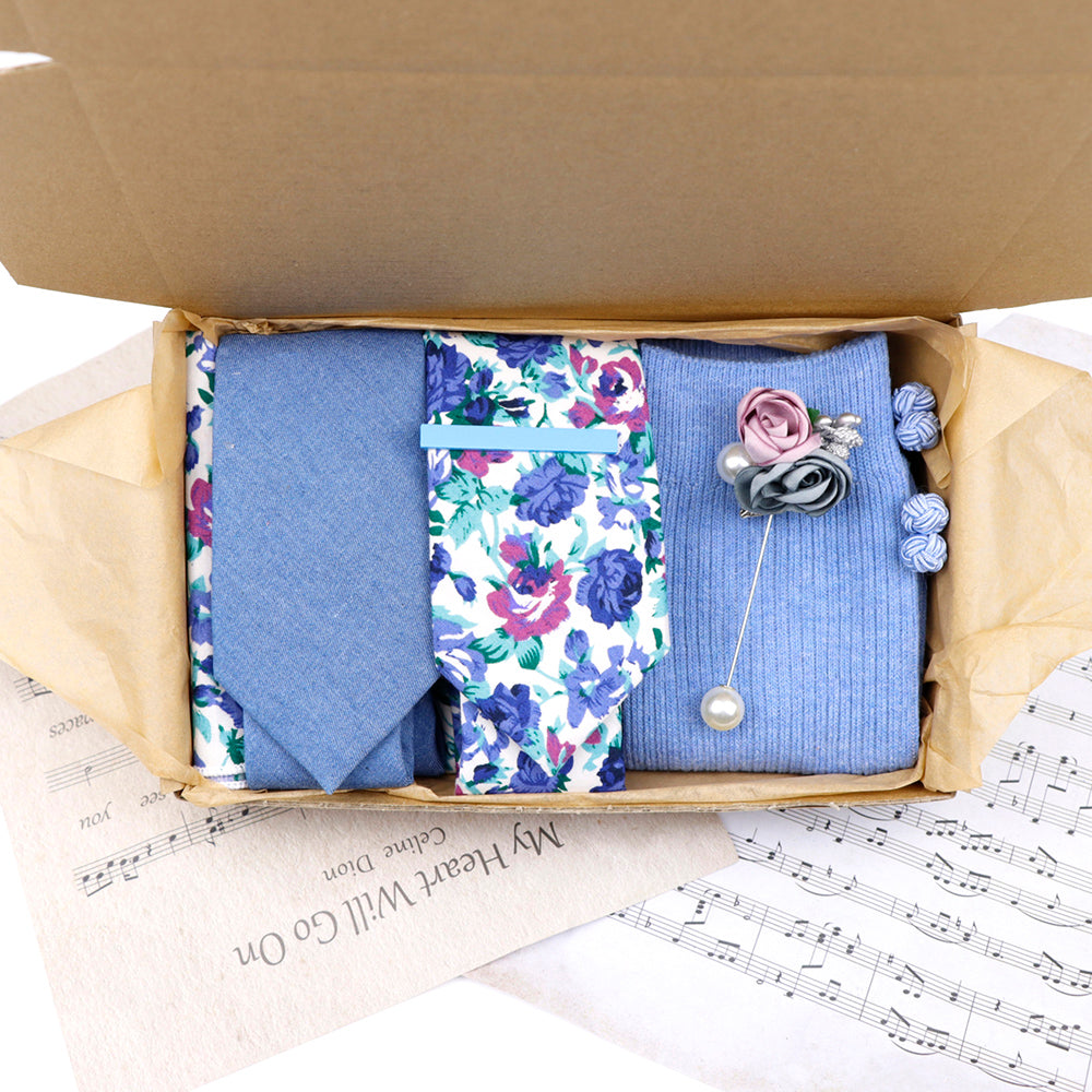 Periwinkle Blue and Floral Sock and Tie Groom Set - Jack and Miles