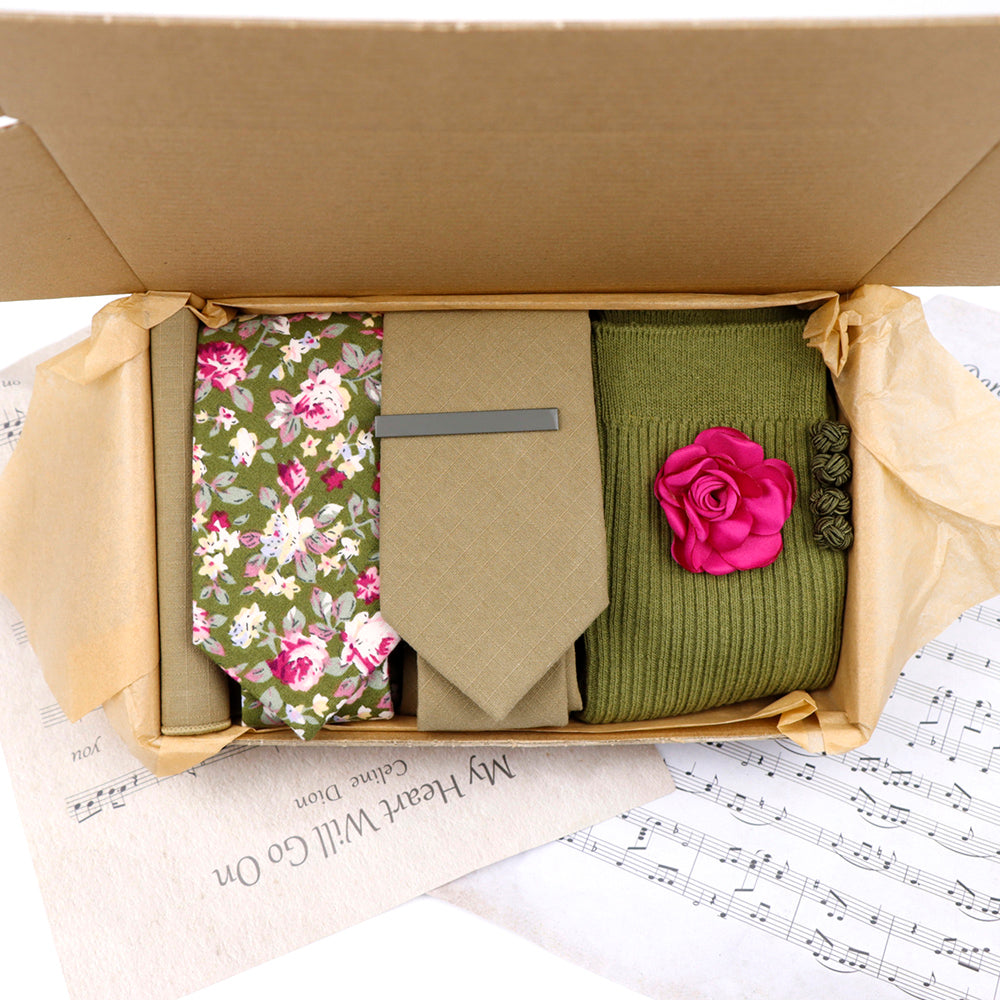 Chartreuse Moss Groom and Floral Pink Set - Jack and Miles