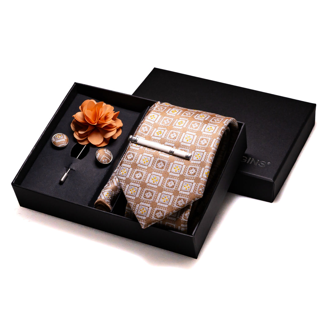 The Tan Patchwork -Tie Set