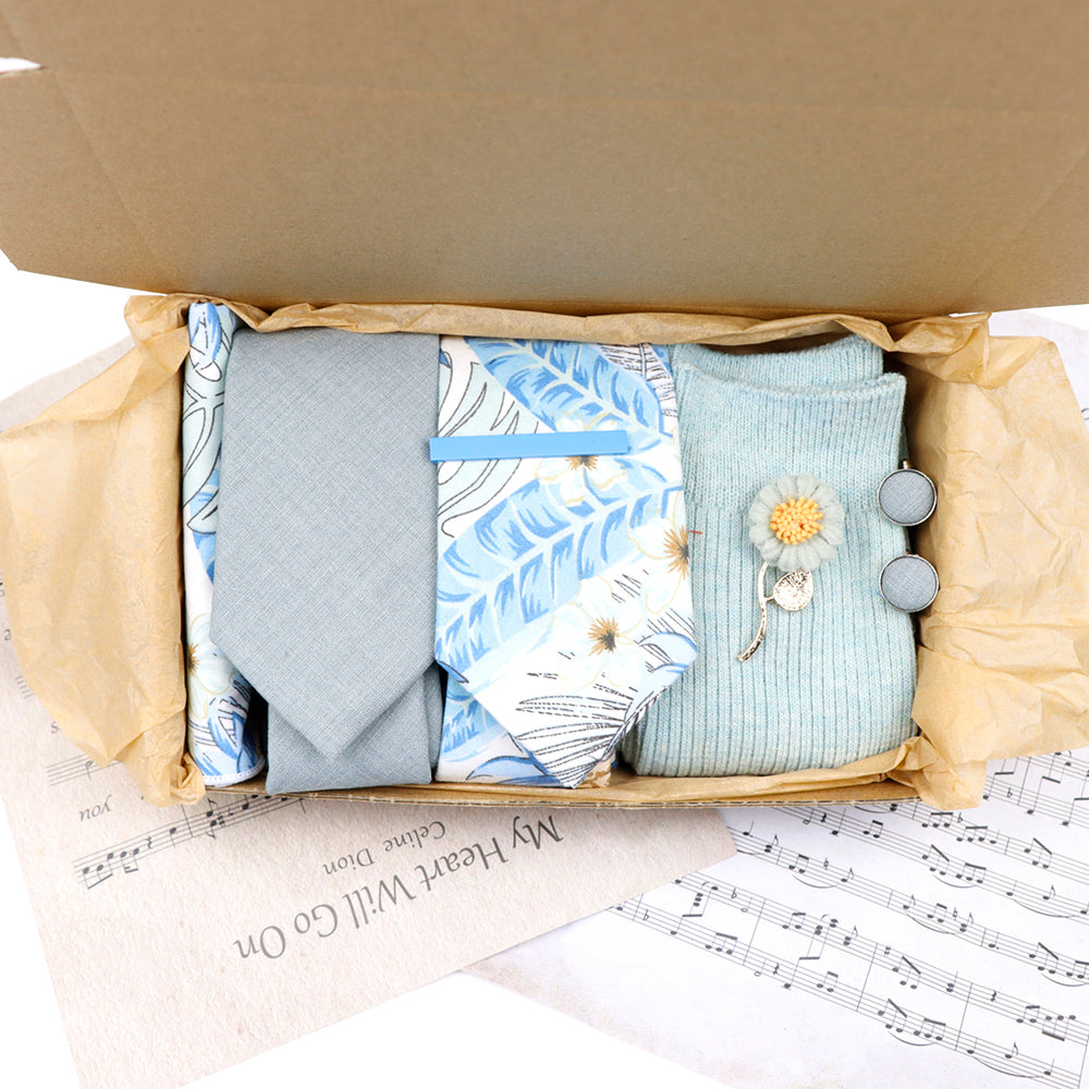 Dusty Blue Sock and Tie Groom Set - Jack and Miles