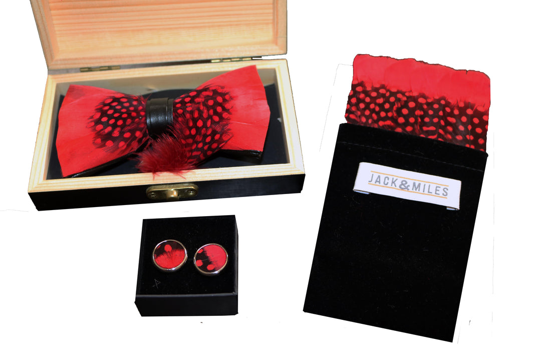 Jaxon Full Tux Set | Feather Bow Tie |+ Pocket Square | + Cuff Links - Jack and Miles