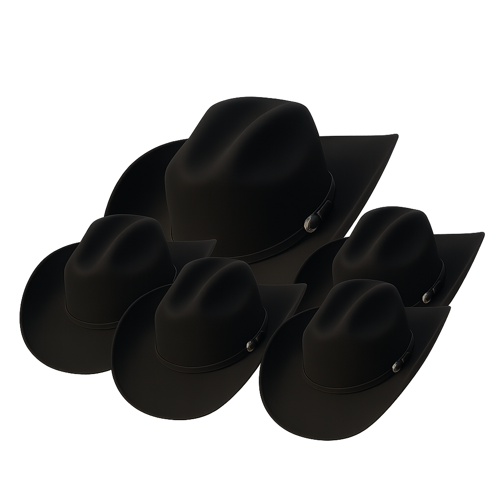 Luxury Cowboy Hat Bundle – 5 Black Western Cowboy Hats- The Cash | Sleek Satin-Lined Cattleman | Elegant Modern Cowboy Style for Men