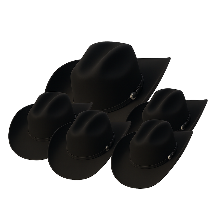 Luxury Cowboy Hat Bundle – 5 Black Western Cowboy Hats- The Cash | Sleek Satin-Lined Cattleman | Elegant Modern Cowboy Style for Men