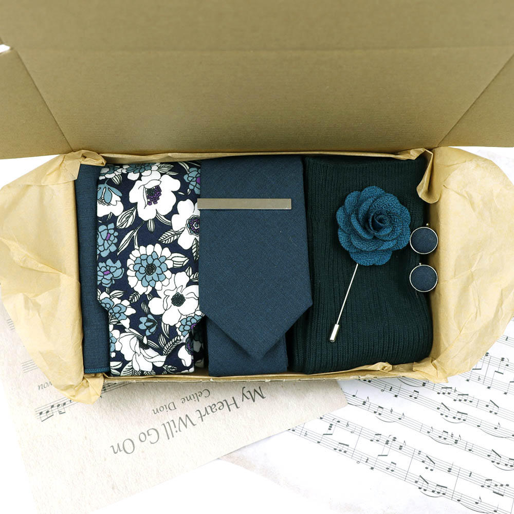 Pine Teal and Blue Blooms  Tie and Groom Set - Jack and Miles