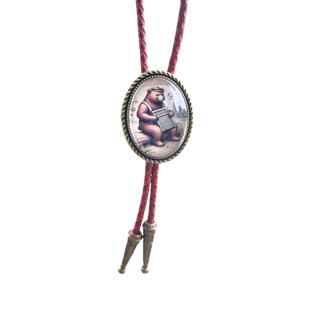 The Hank – Accordion Bear Musician Bolo Tie Genuine Leather
