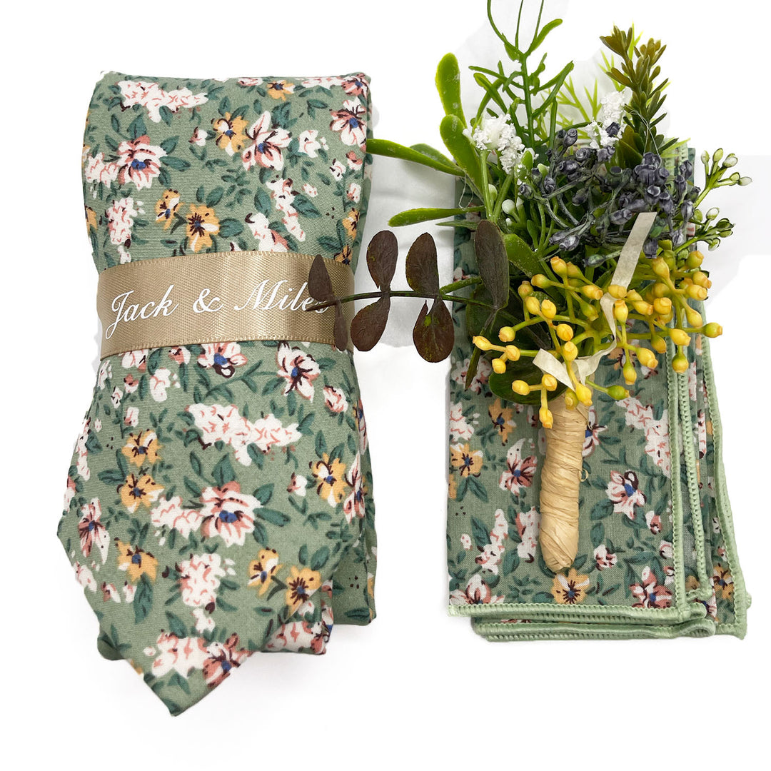 Floral Sage Wedding Tie Set - Jack and Miles