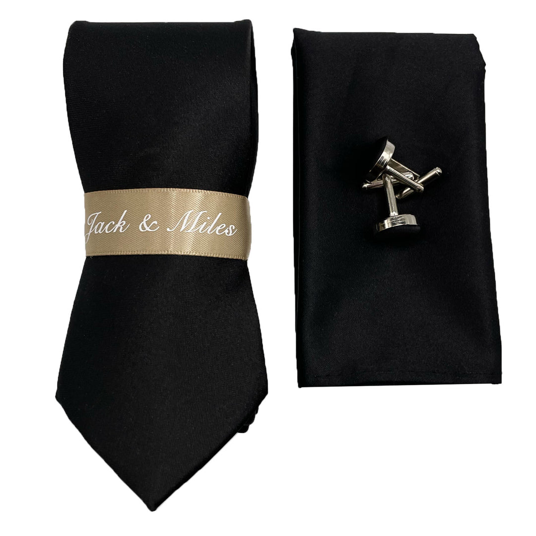 Black Satin Wedding Tie Set - Jack and Miles