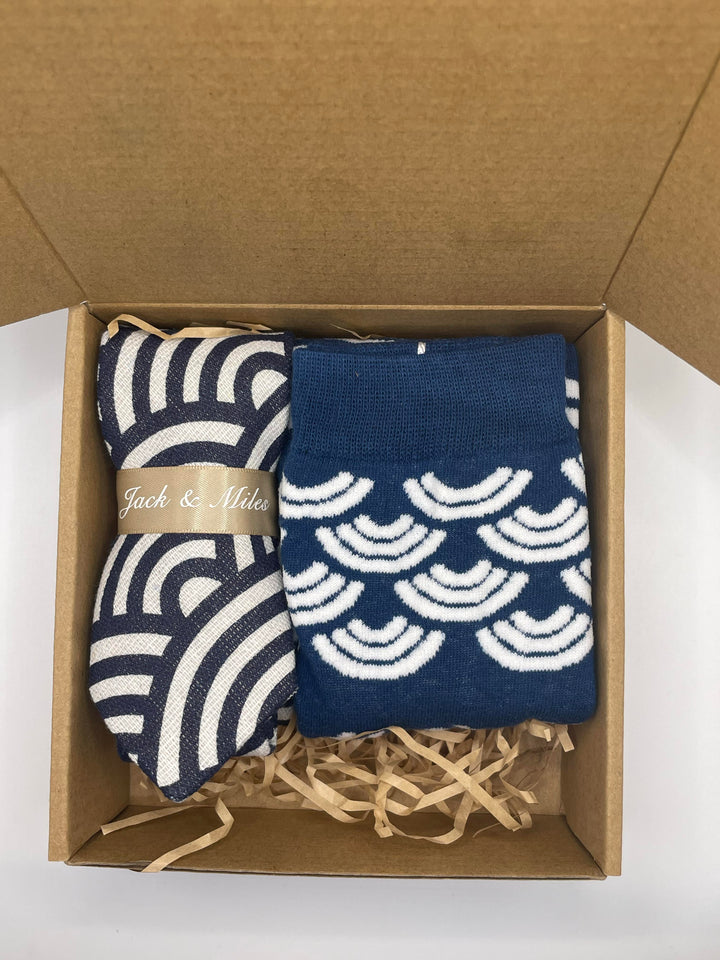 The Navy Wave Tie and Sock Set - Jack and Miles