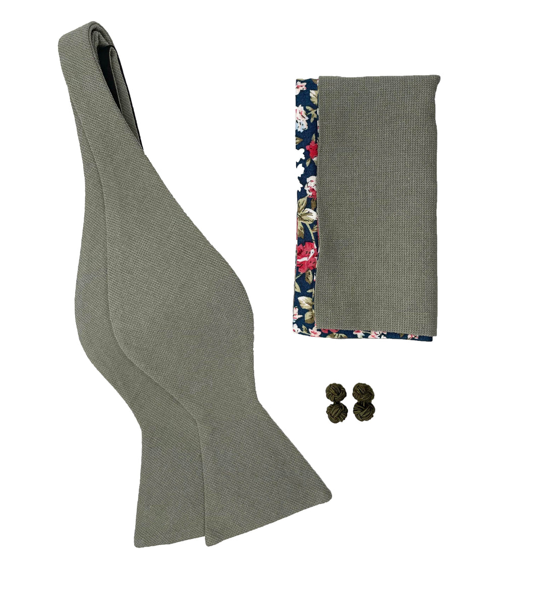 Sage Bow Tie Wedding Set + Pocket Square and cuff links - Jack and Miles