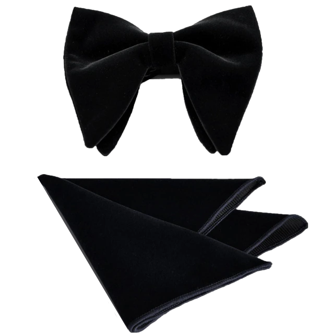 Old Style Black Velvet Big Bow Tie Wedding Set - Jack and Miles