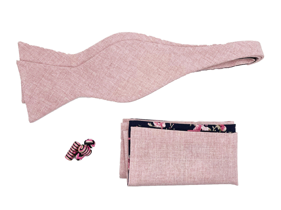 The Pink Bow Tie Wedding Set + Pocket Square and cuff links - Jack and Miles
