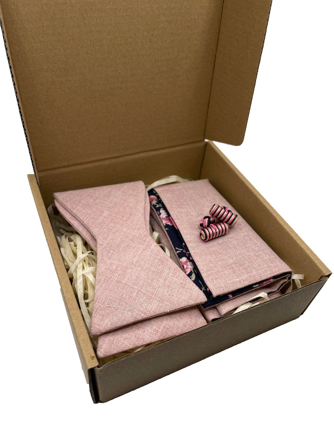 The Pink Bow Tie Wedding Set + Pocket Square and cuff links - Jack and Miles
