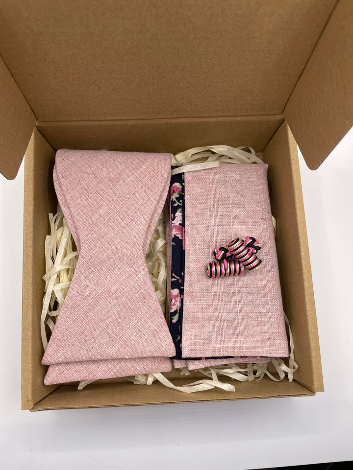 The Pink Bow Tie Wedding Set + Pocket Square and cuff links - Jack and Miles