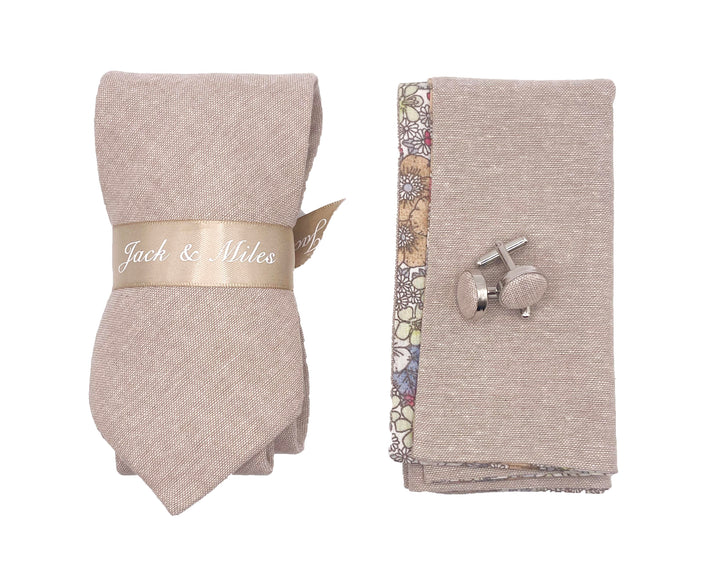 The Taupe Tie Set and Cuff Links - Jack and Miles