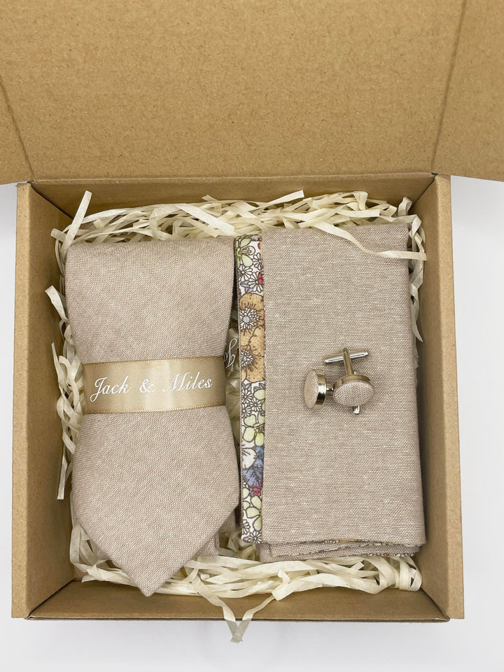 The Taupe Tie Set and Cuff Links - Jack and Miles