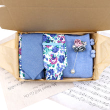Load image into Gallery viewer, Periwinkle Blue and Floral Sock and Tie Groom Set - Jack and Miles 