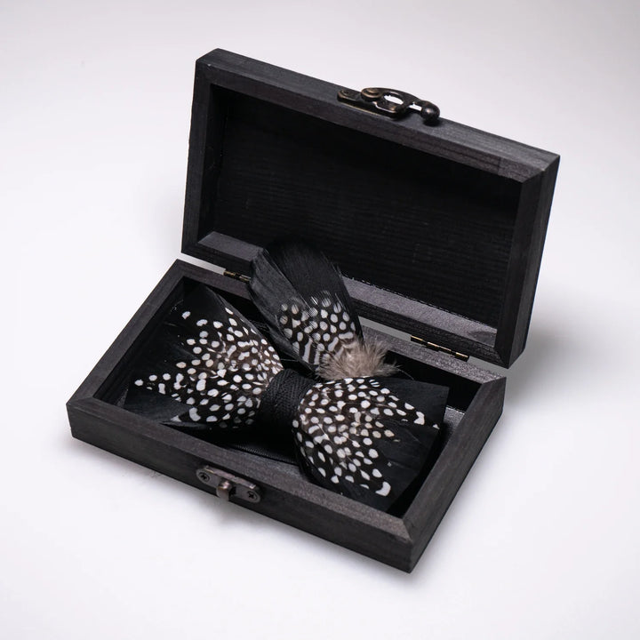 The James feather bow tie for groomsmen