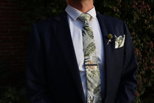 Load image into Gallery viewer, Olive Green and White Floral Groom Wedding Tie set - Jack and Miles 