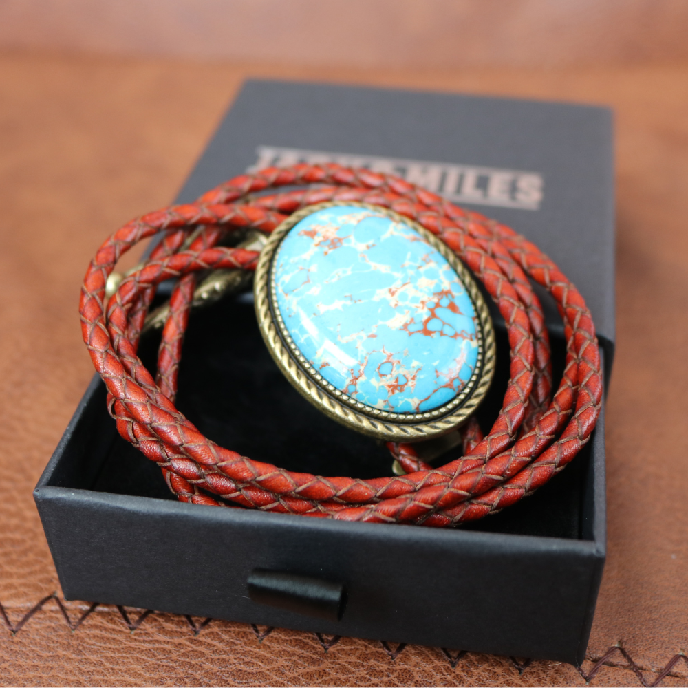 The Havasu – Turquoise Matrix Bolo Tie with Brown Leather Cord