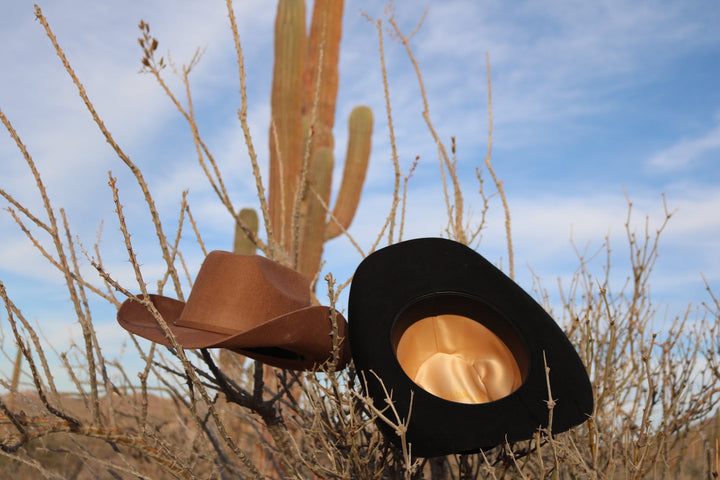 Custom gold satin lining inside The Cash cowboy hat