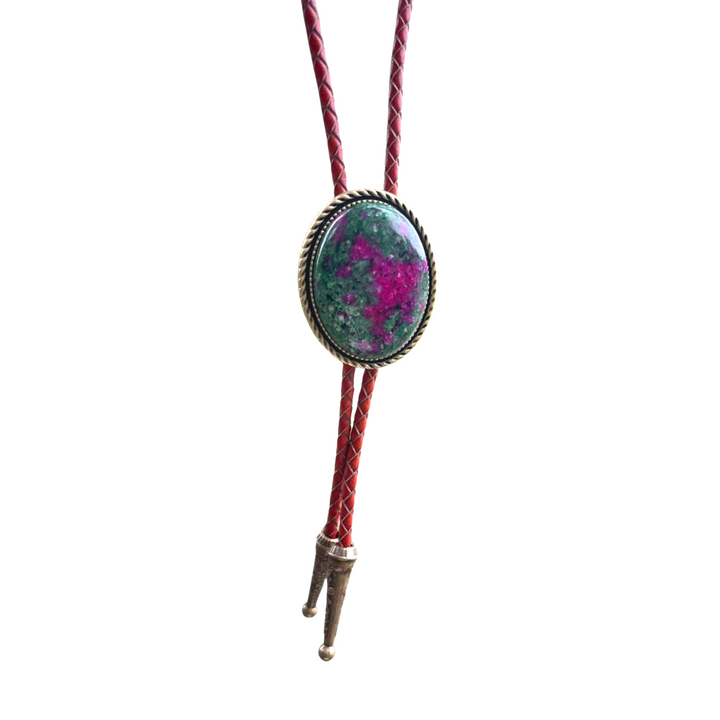 Ruby Pine – Ruby Zoisite Stone Bolo Tie Genuine Leather