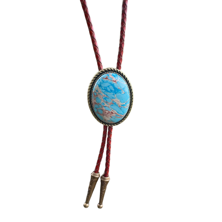 The Havasu – Turquoise Matrix Bolo Tie with Brown Leather Cord