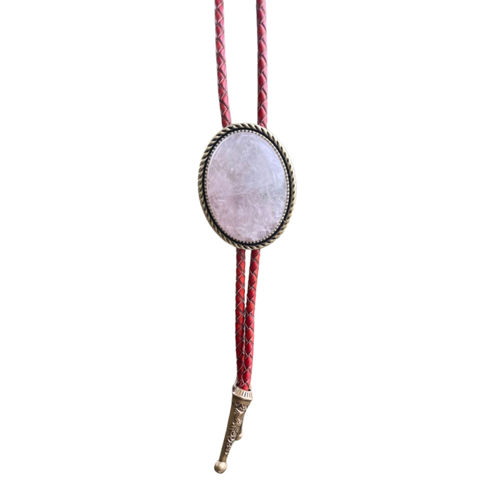 The Rosada – Rose Quartz Bolo Tie with Genuine Leather
