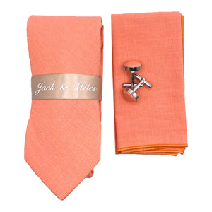 Coral Pink Orange Tie Set - Jack and Miles 