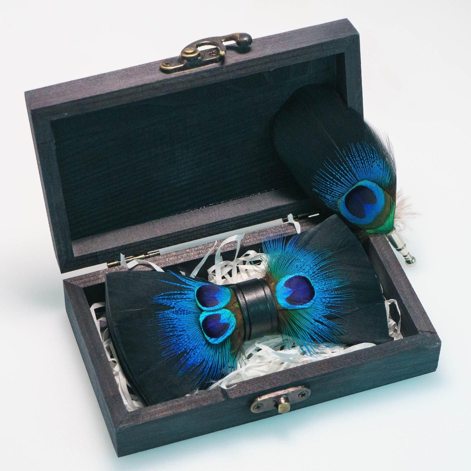 エムエメ Bow tie feather mini one piece BLK RBOCOTT Handmade Feather Pre-tied Bow tie and Brooch Sets
