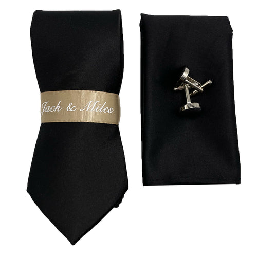 Black Satin Wedding Tie Set - Jack and Miles 