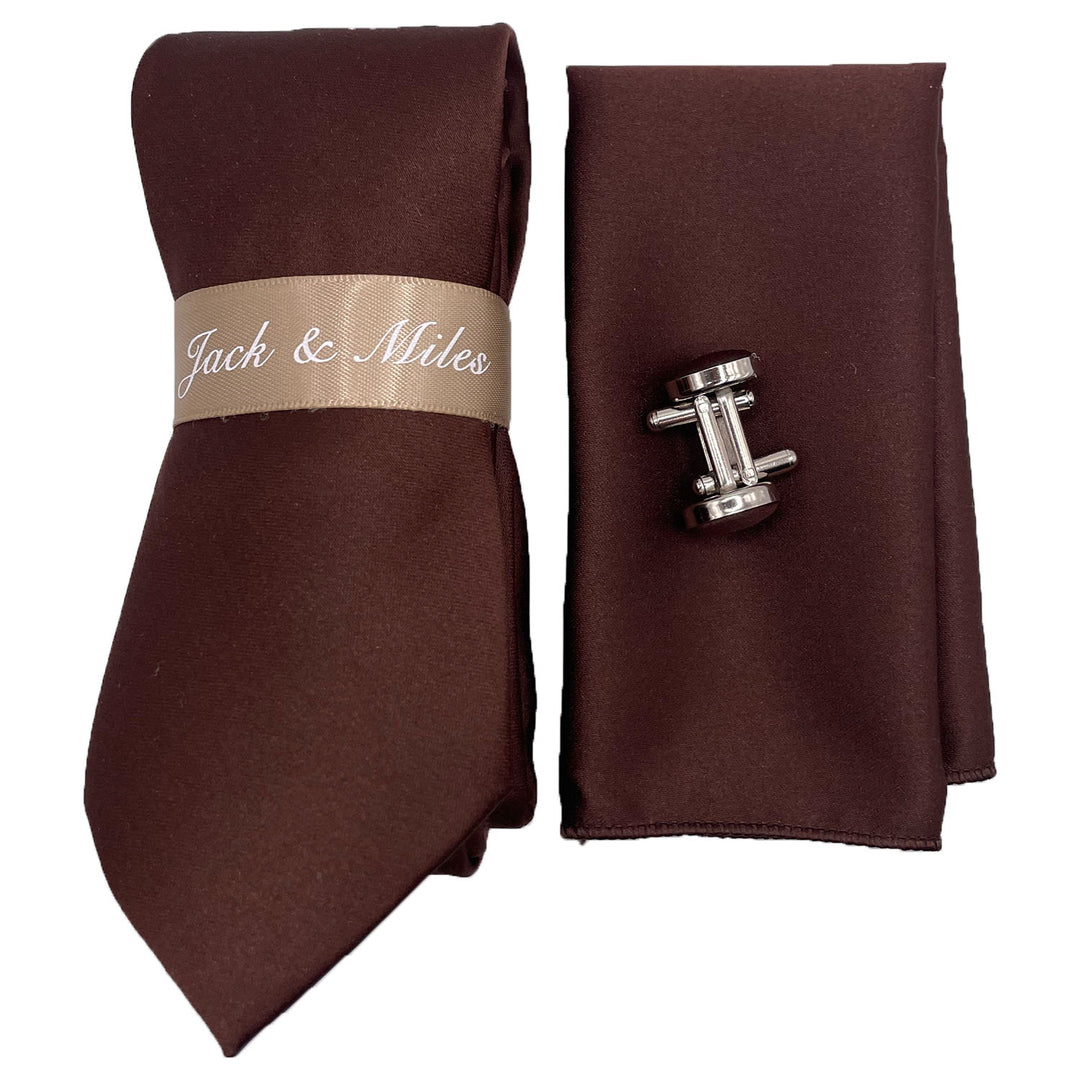 Brown Satin Tie Set - Jack and Miles 