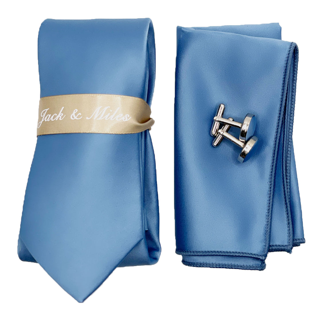 Dusty Blue Satin Tie Set - Jack and Miles 