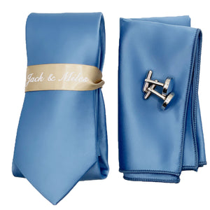 Dusty Blue Satin Tie Set - Jack and Miles 