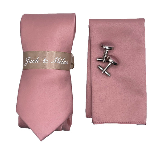 Dusty Pink Rose Satin Tie Set - Jack and Miles 