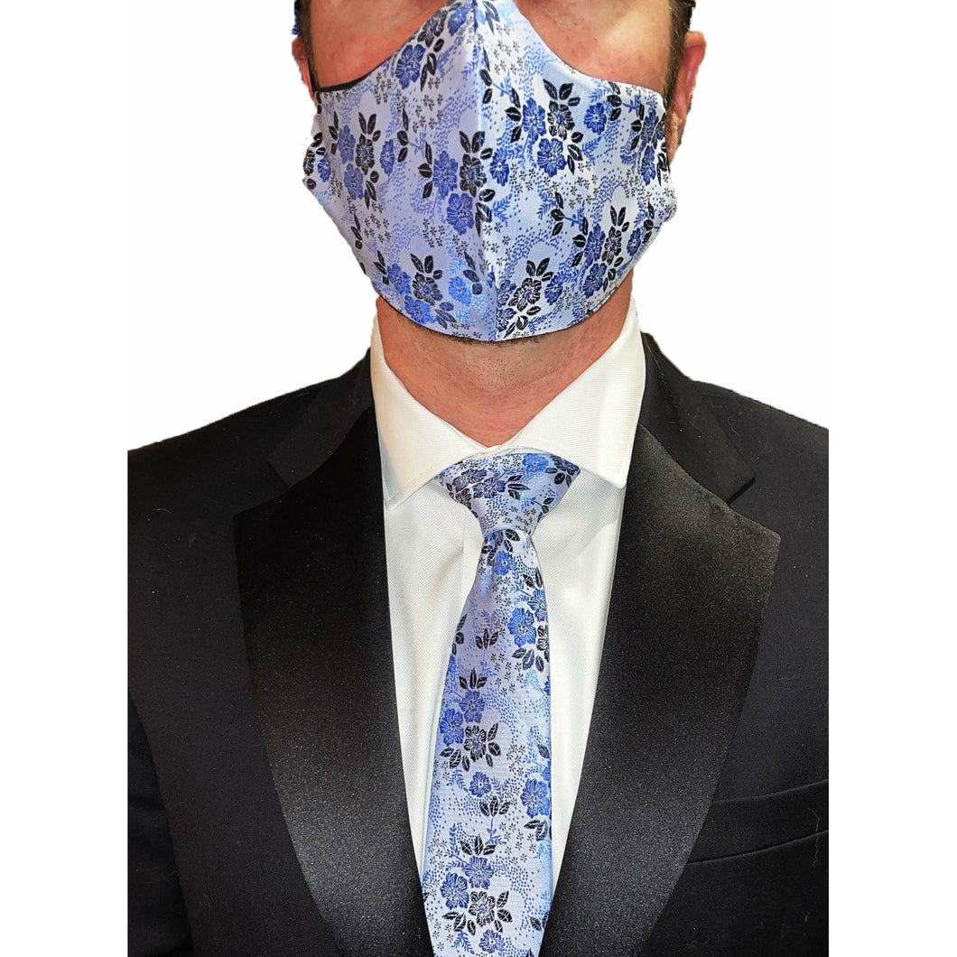Baby Blue Floral Silk Tie and Mask - Jack and Miles 