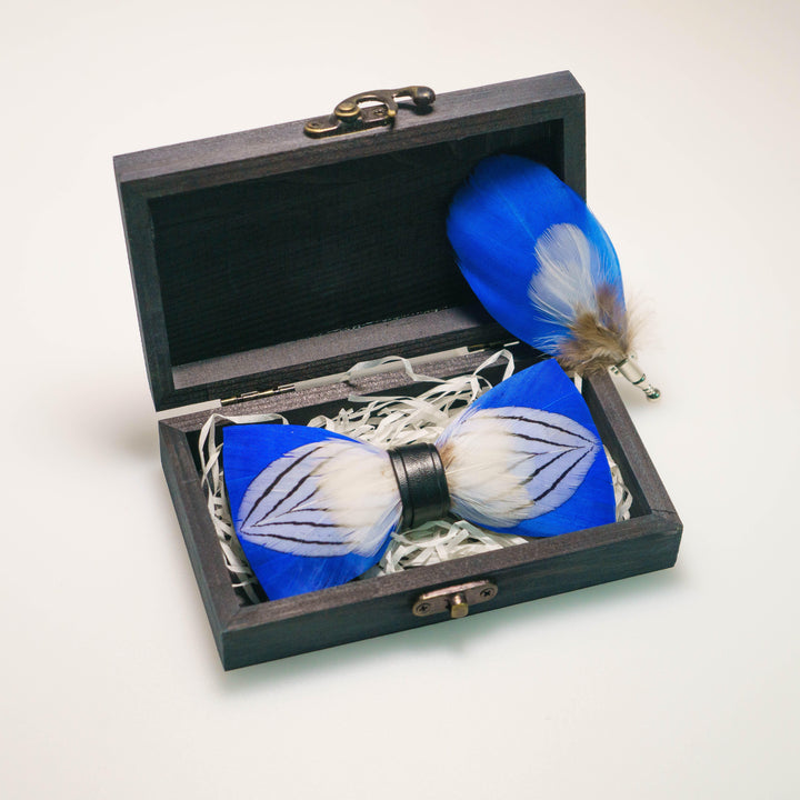 The Atlantis blue feather bow tie 