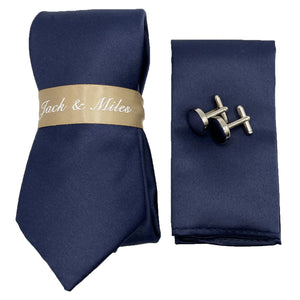 Navy Satin Wedding Tie Set - Jack and Miles 