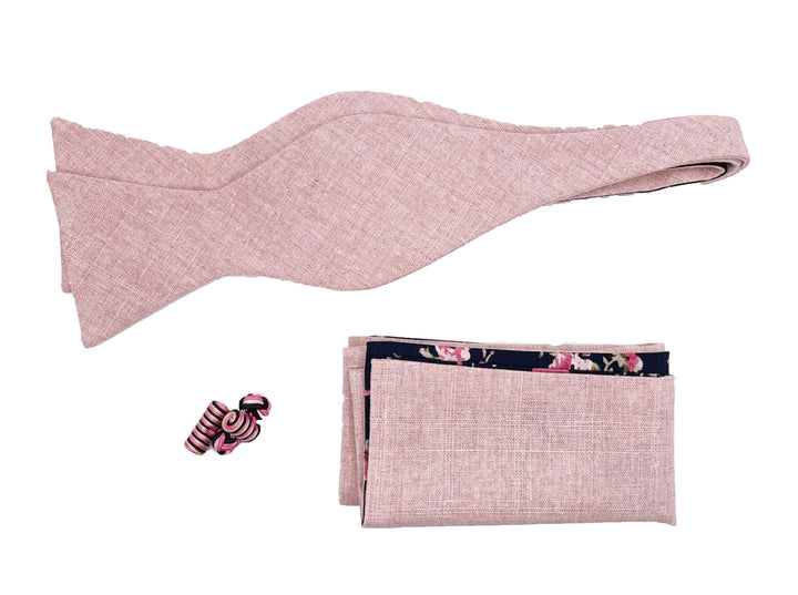 The Pink Bow Tie Wedding Set + Pocket Square and cuff links - Jack and Miles 