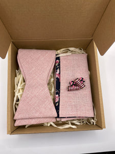 The Pink Bow Tie Wedding Set + Pocket Square and cuff links - Jack and Miles 