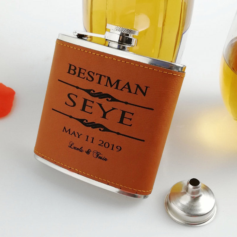 Leather Groomsmen Flask - Jack and Miles 