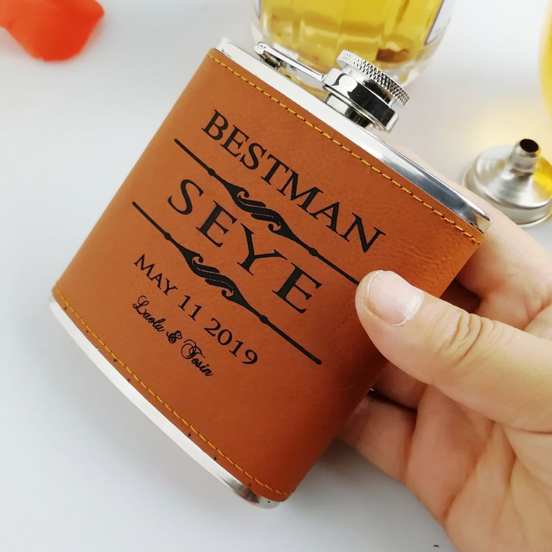 Leather Groomsmen Flask - Jack and Miles 