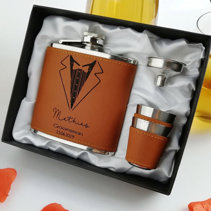 Leather Groomsmen Flask - Jack and Miles 