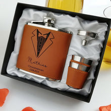 Load image into Gallery viewer, Leather Groomsmen Flask - Jack and Miles 