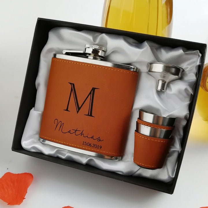 Leather Groomsmen Flask - Jack and Miles 