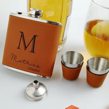 Load image into Gallery viewer, Leather Groomsmen Flask - Jack and Miles 