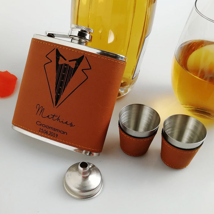 Leather Groomsmen Flask - Jack and Miles 