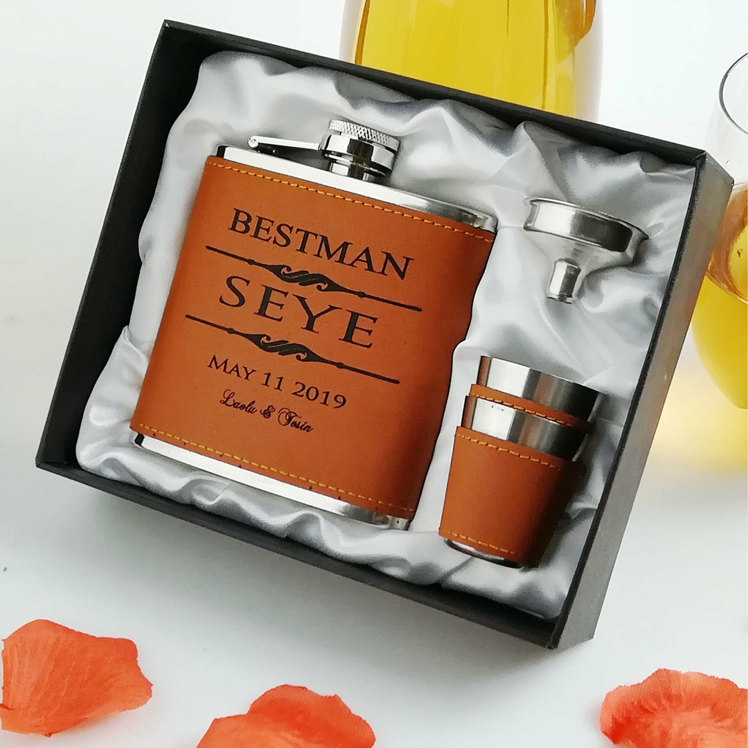 Leather Groomsmen Flask – Jack and Miles - Main Image