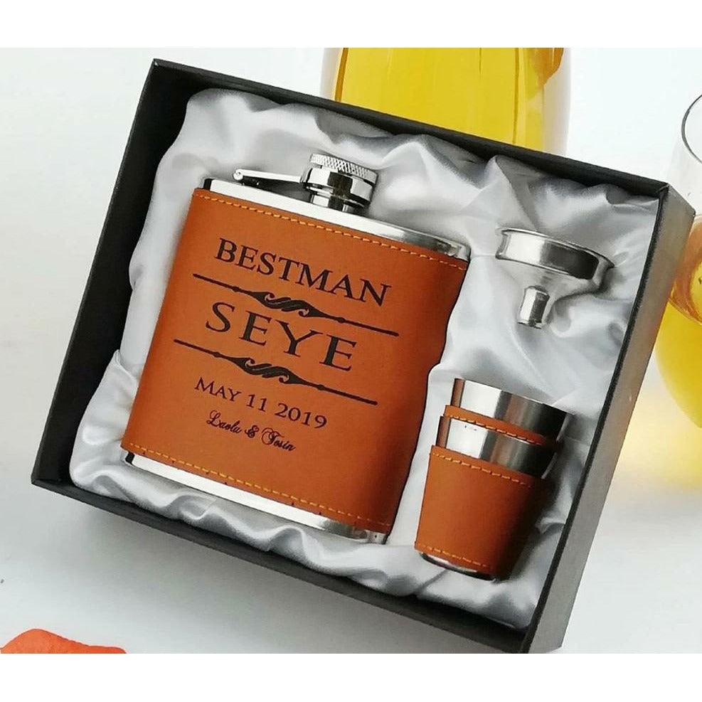 Leather Groomsmen Flask - Jack and Miles 