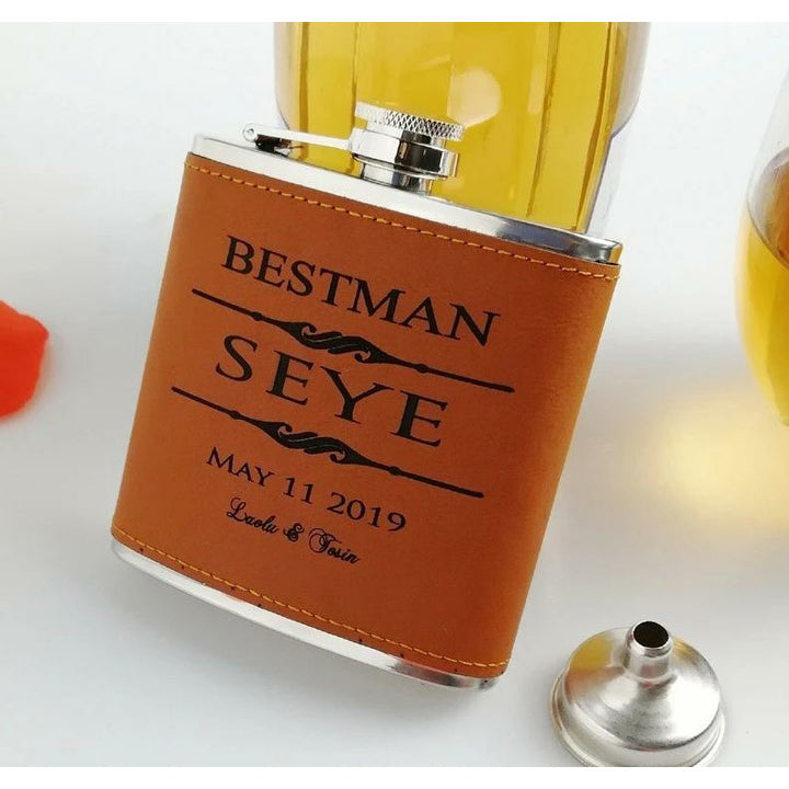 Leather Groomsmen Flask - Jack and Miles 